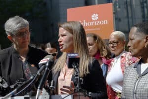 Bridie Farrell speaks at Podium